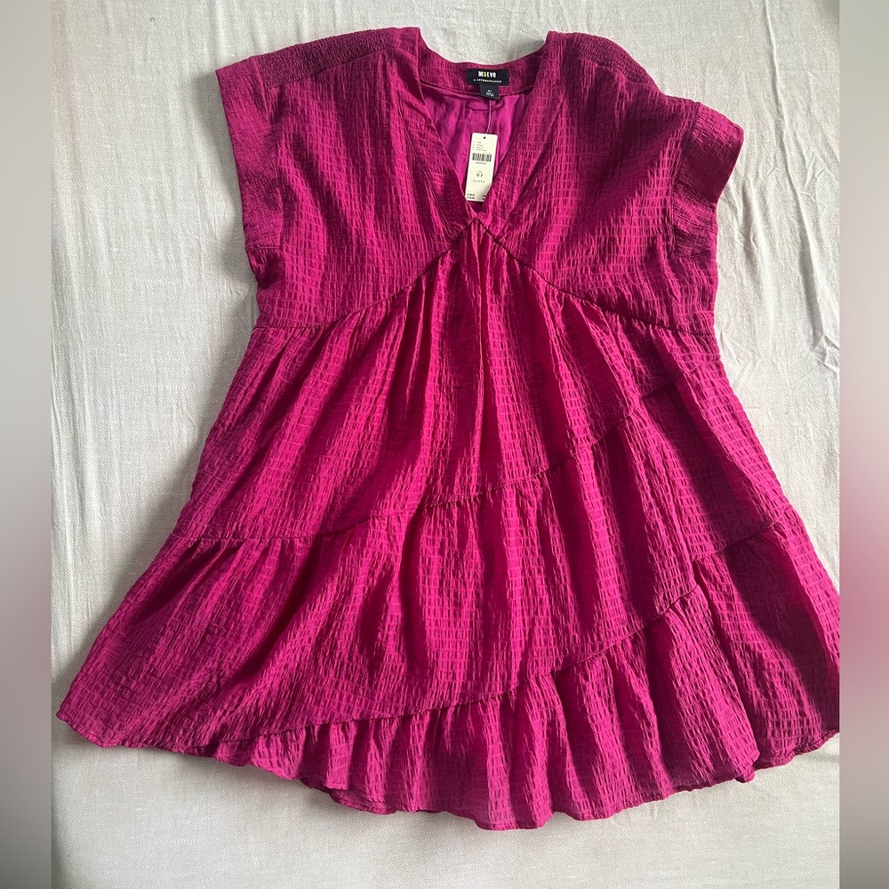 NWT Maeve By Anthropologie Tiered Tunic Dress Raspberry Size MP - Picture 2 of 5